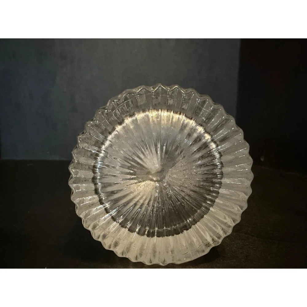 Vintage Ribbed Clear Glass Decanter with Round Ball Stopper 6.5 Inch